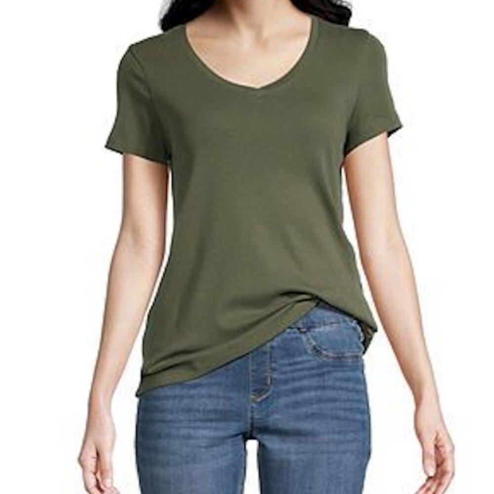 St. John's Bay Womens V Neck Short Sleeve T-Shirt - Size Small 925227